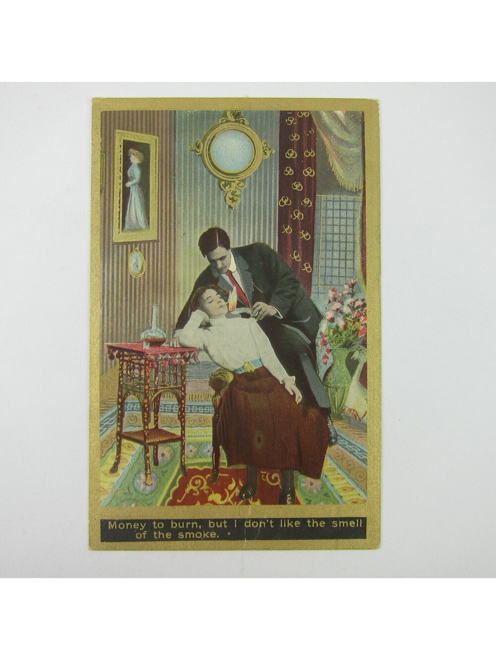 Postcard Romance Man & Woman Edwardian Courtship Money to Burn Antique 1910